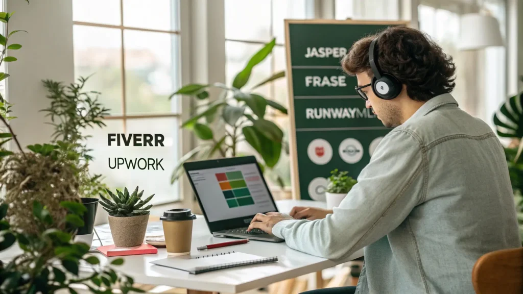 Freelancer using AI tools to deliver services on Fiverr and Upwork