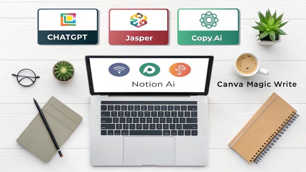 Visual layout of beginner-friendly AI tools for writing and productivity