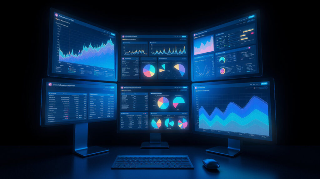 affiliate marketing with AI: AI dashboard showing marketing analytics and conversion tracking for affiliate campaigns