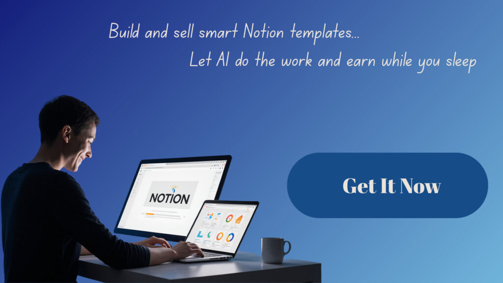 Person working on Notion, surrounded by growth and income icons