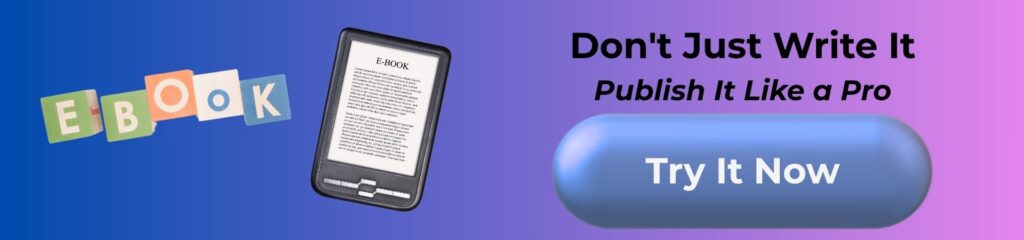 Illustration d’un espace de travail numérique avec un eBook généré par l’IA prêt à être téléchargé