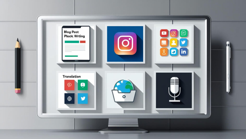 Freelancing with AI : Different freelance services powered by AI, shown visually
