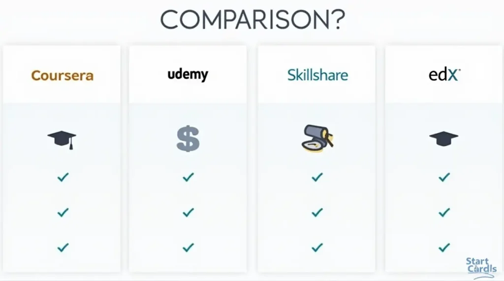 Comparison of online learning platforms for AI beginners.