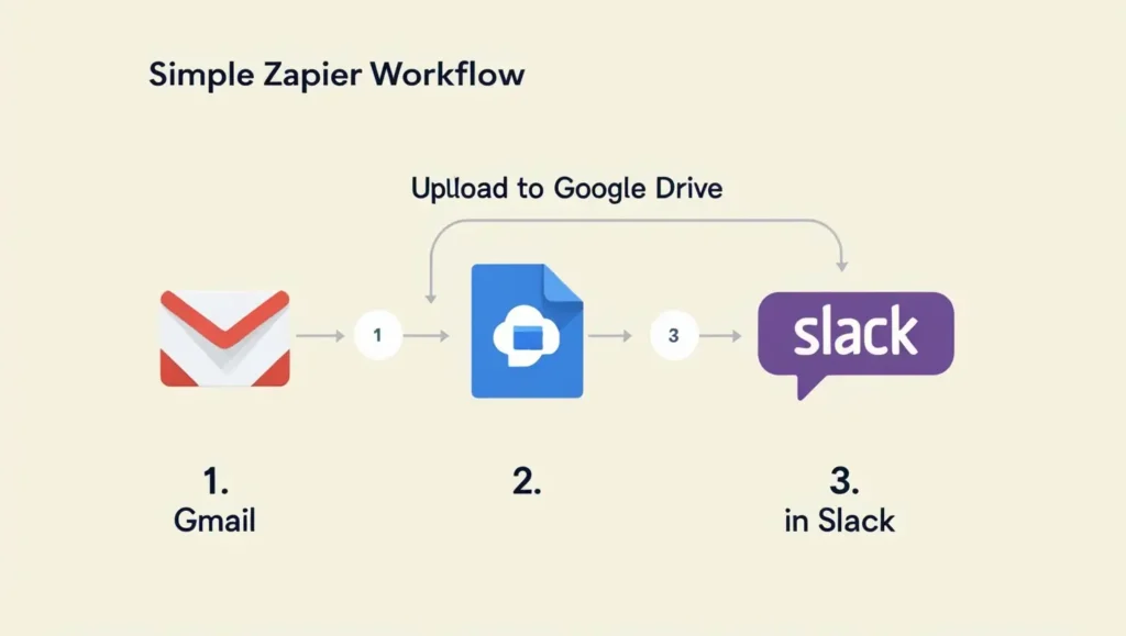 Step-by-step visual of a Zapier workflow setup