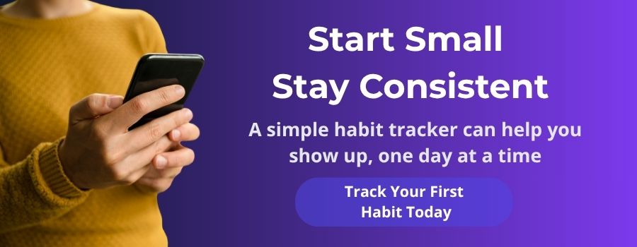 On your Smartphone, displaying a habit tracker app next to a coffee cup, symbolizing consistency and daily routine.