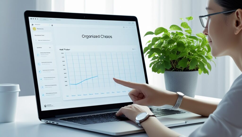 daily routine for success: Digital habit tracker in Notion used in a clean workspace