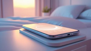 Smartphone with the Sleep Cycle app active on a nightstand.