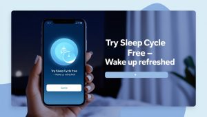 Promotional banner showing Sleep Cycle app and CTA to try it free.